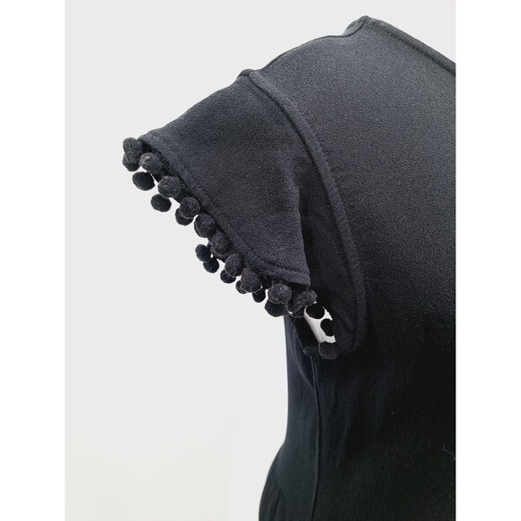 Zara Woman Jumpsuit Small Black Straight Jumpsuit Romper Cropped Pom Pom Trim - Picture 5 of 9